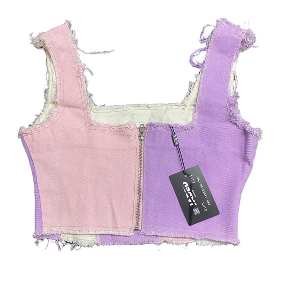 Jaded London Top Womens Shirt US Size 4 Pink Patch Work Corset Zip Distress NEW - Picture 1 of 9